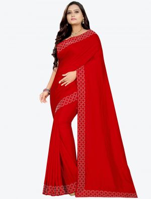 Red Vichitra Silk Designer Saree small FABSA20777