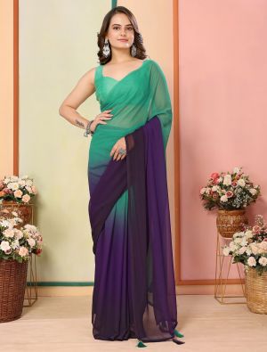 Sea Green Georgette Ready To Wear Saree