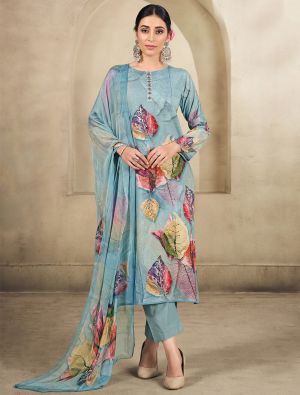 Sky Blue Cotton Floral Printed Ready To Wear Salwar Kameez FABSL22206
