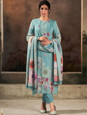 Sky Blue Muslin Ready To Wear Salwar Kameez FABSL22196