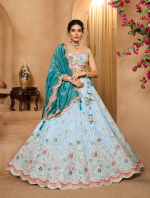 Sky Blue Tissue Embroidered Designer Lehenga Choli small FABLE20513