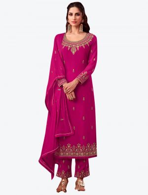 Magenta Embroidered Fine Georgette Straight Suit with Dupatta small FABSL20536
