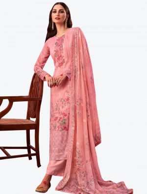 Pastel Pink Embroidered Pure Georgette Straight Suit with Dupatta small FABSL20527