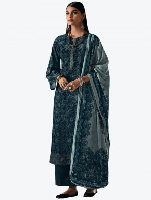 Dark Teal Premium Velvet Designer Winter Suit with Dupatta small FABSL20617