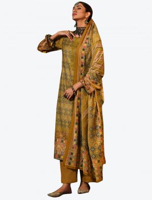 Deep Gold Pashmina Winter Wear Plazzo Suit with Velvet Stole Dupatta small FABSL20636
