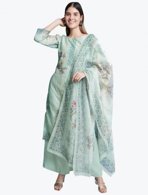 Ice Green Chanderi Silk Party Wear Designer Palazzo Suit small FABSL20885