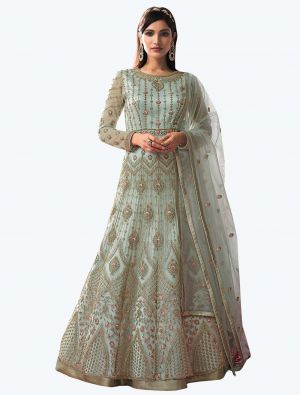 Light Turquoise Net Party Wear Premium Designer Anarkali Suit small FABSL20897