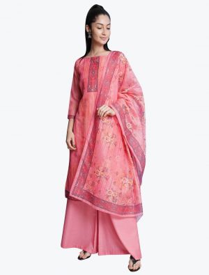 Pink Chanderi Silk Party Wear Designer Palazzo Suit small FABSL20879