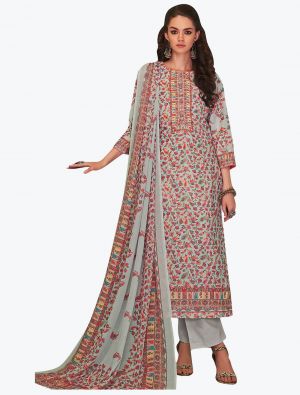 Grey Cotton Blend Floral Printed Elegant Palazzo Suit FABSL20959