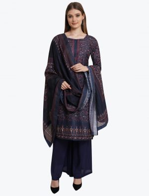 Navy Blue Modal Elegant Palazzo Suit with Dupatta small FABSL20982