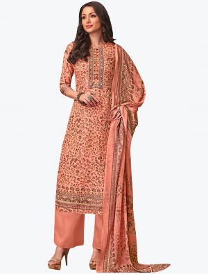 Peach Cotton Blend Floral Printed Elegant Palazzo Suit FABSL20957