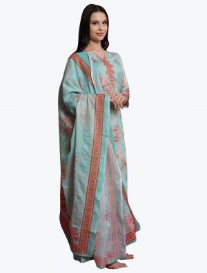 Ice Blue Satin Digital Printed Festive Wear Salwar Suit small FABSL21007