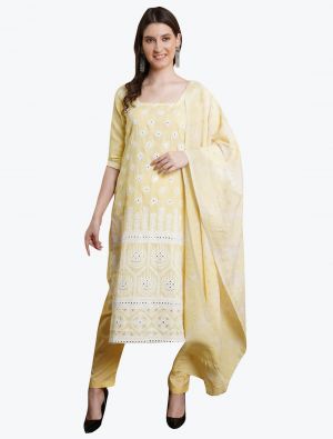 Light Yellow Premium Cotton Salwar Suit with Cotton Jacquard Dupatta small FABSL21021