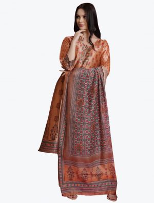 Pastel Orange Silk Blend Digital Printed Festive Wear Salwar Suit small FABSL21018