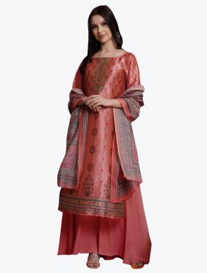 Pinkish Peach Silk Blend Digital Printed Festive Wear Salwar Suit small FABSL21016