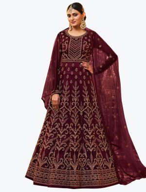 Rich Wine Net Exclusive Designer Floor Length Suit with Dupatta small FABSL20994