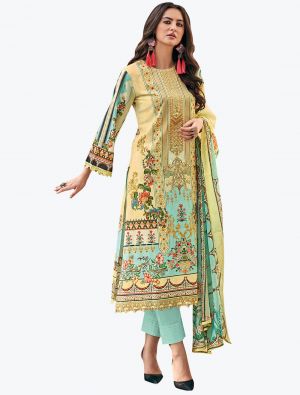 Yellowish Cream Premium Cotton Exclusive Designer Salwar Suit small FABSL21003