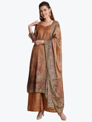 Brown Tussar Silk Salwar Suit with Digital Printed Dupatta small FABSL21060