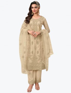 Cream Net Exclusive Designer Salwar Suit with Dupatta small FABSL21071