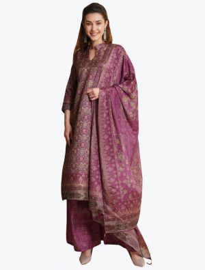Purple Tussar Silk Salwar Suit with Digital Printed Dupatta small FABSL21055