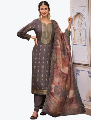 Grey Pure Silk Jacquard Designer Palazzo Suit with Dupatta small FABSL21117