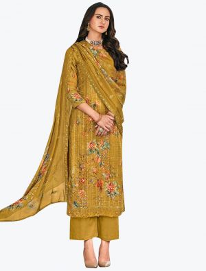 Mustard Yellow Muslin Palazzo Suit with Thread Work And Sequin small FABSL21113