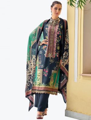 Navy Blue Modal Silk Exclusive Designer Palazzo Suit small FABSL21133