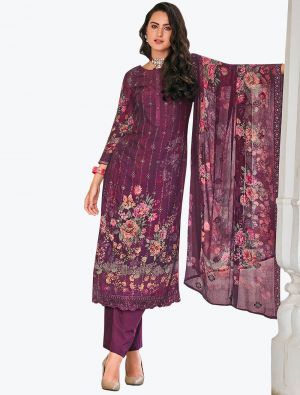 Royal Purple Muslin Palazzo Suit with Thread Work And Sequin small FABSL21107