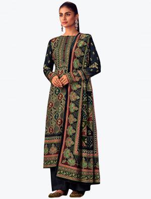 Dark Blue Pashmina Digital Printed Salwar Suit small FABSL21174