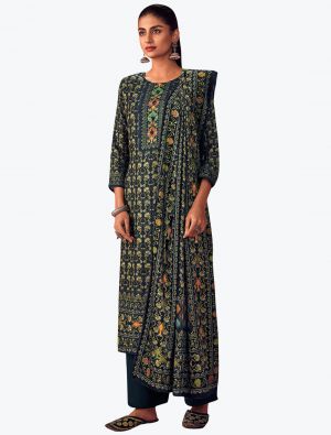 Deep Blue Pashmina Digital Printed Salwar Suit small FABSL21169