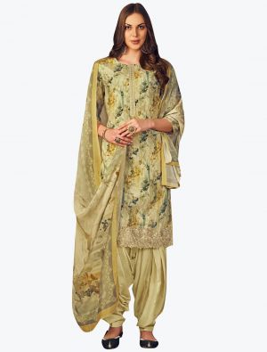 Light Pista Muslin Digital Printed Embroidered Patiala Suit small FABSL21153