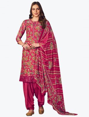 Magenta Muslin Digital Printed Embroidered Patiala Suit small FABSL21151