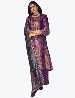 Rich Purple Velvet Digital Printed Salwar Suit small FABSL21167