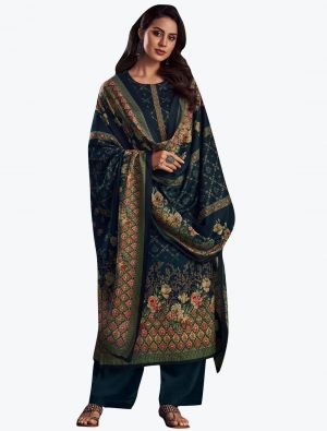 Blue Pashmina Digital Printed Winter Salwar Suit small FABSL21197