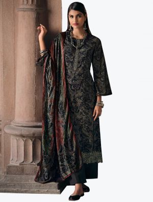 Deep Black Velvet Digital Printed Winter Salwar Suit small FABSL21180