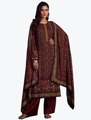 Maroon Pashmina Digital Printed Winter Salwar Suit small FABSL21194