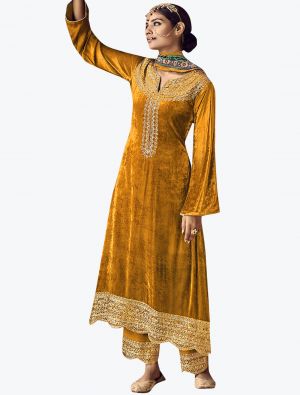 Golden Yellow Premium Velvet Designer Salwar Suit small FABSL21215