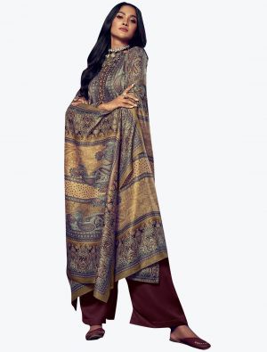 Multicolored Wine Pashmina Warm Salwar Suit small FABSL21235