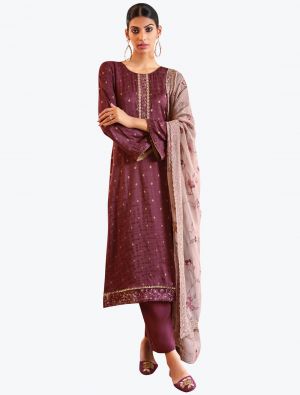 Purple Silk Jacquard Embroidered Salwar Suit small FABSL21220