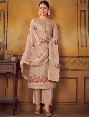 Beige Uppada Silk Salwar Suit With Thread Work And Sequin small FABSL21294