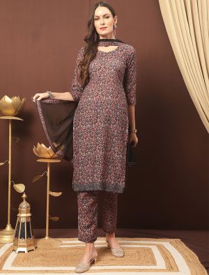 Black Cotton Blend Palazzo Suit With Kashmiri Print small FABSL21326