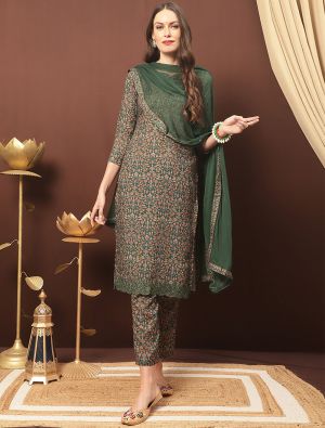 Green Cotton Blend Palazzo Suit With Kashmiri Print small FABSL21325