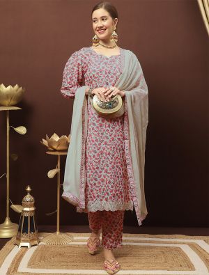 Grey Cotton Blend Palazzo Suit With Kashmiri Print small FABSL21330