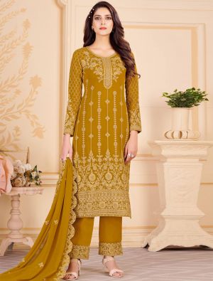 Mustard Georgette Palazzo Suit With Floral Cording small FABSL21350