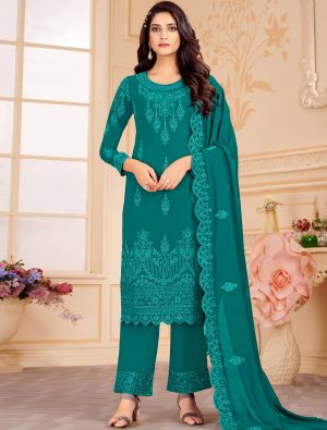 Rama Green Georgette Palazzo Suit With Floral Cording small FABSL21354