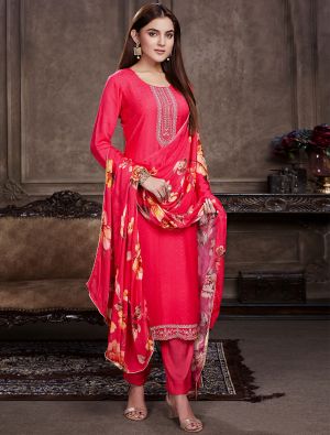 Reddish Pink Muslin Embroidered Salwar Kameez small FABSL21356