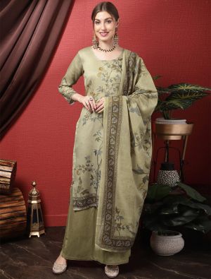 Olive Green Cotton Blend Digital Printed Palazzo Suit small FABSL21463