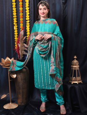 Turquoise Pure Georgette Designer Salwar Kameez small FABSL21471