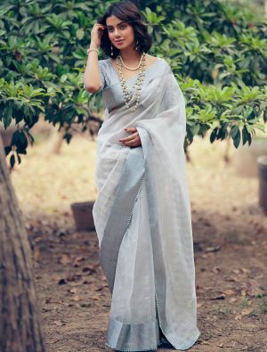Grey Organza Saree With Embroidered Satin Blouse