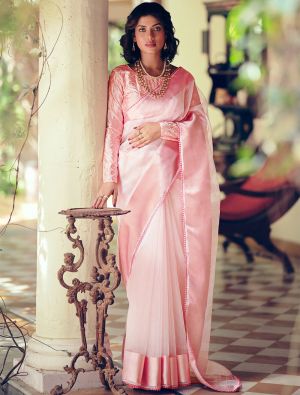 Pink Organza Saree With Embroidered Satin Blouse